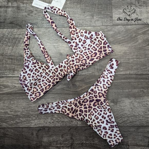 Largeberry Leopard Print Tie Front Bikini Size L - Picture 4 of 4
